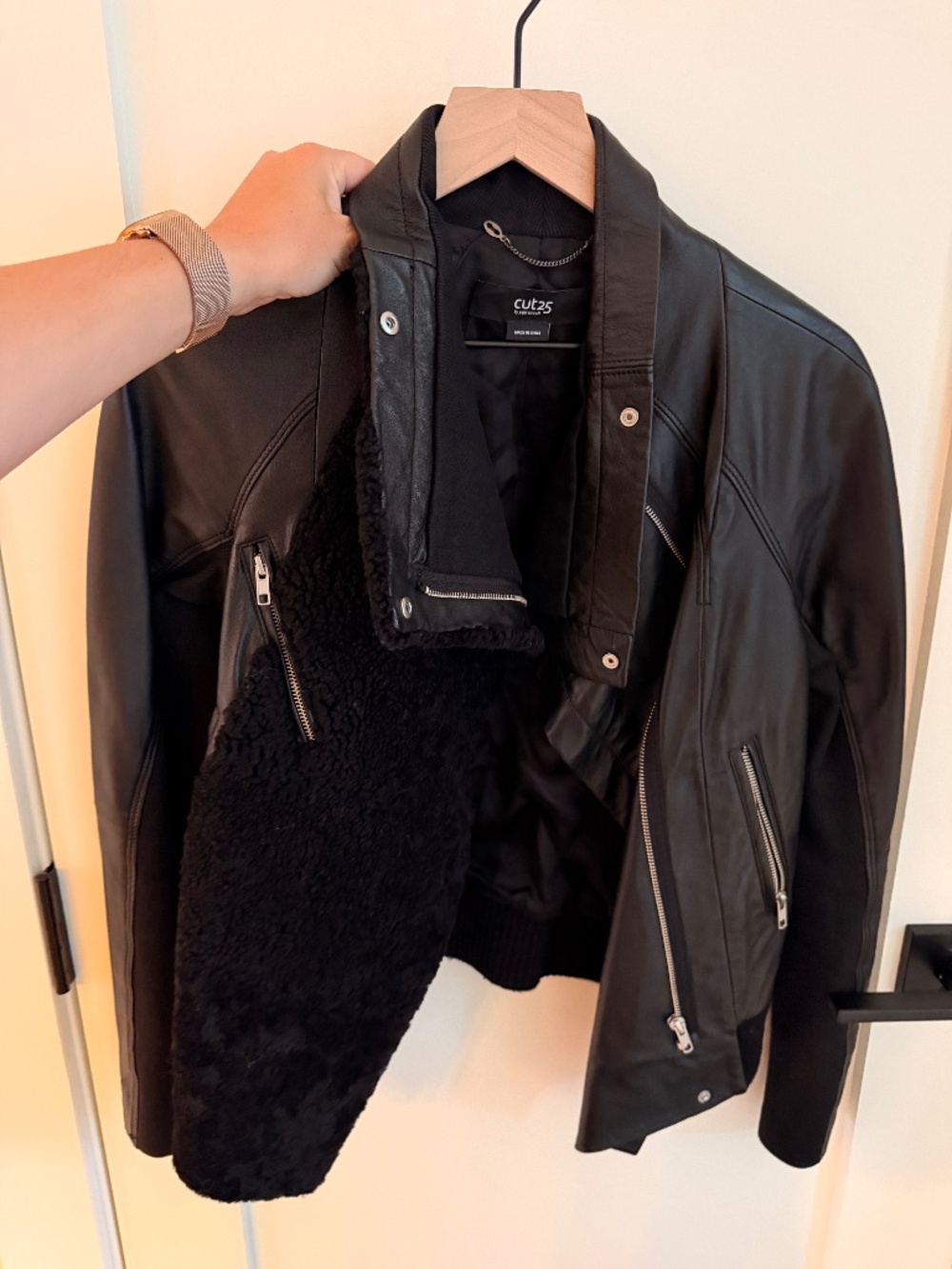 Cut25 genuine leather and teddy jacket size 8